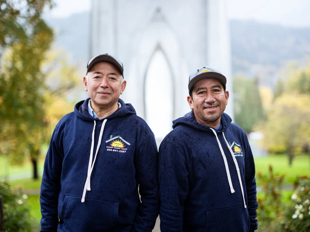 Sunnyside Roofing founders Ricardo and Abraham Perez at St. Johns Bridge